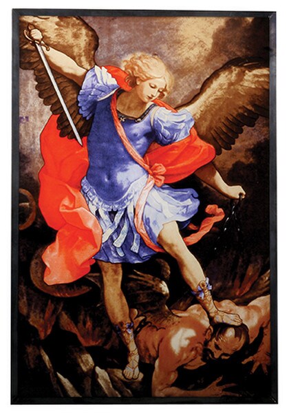 Saint Michael Art Glass Hanging Sculpture with Hang Chain